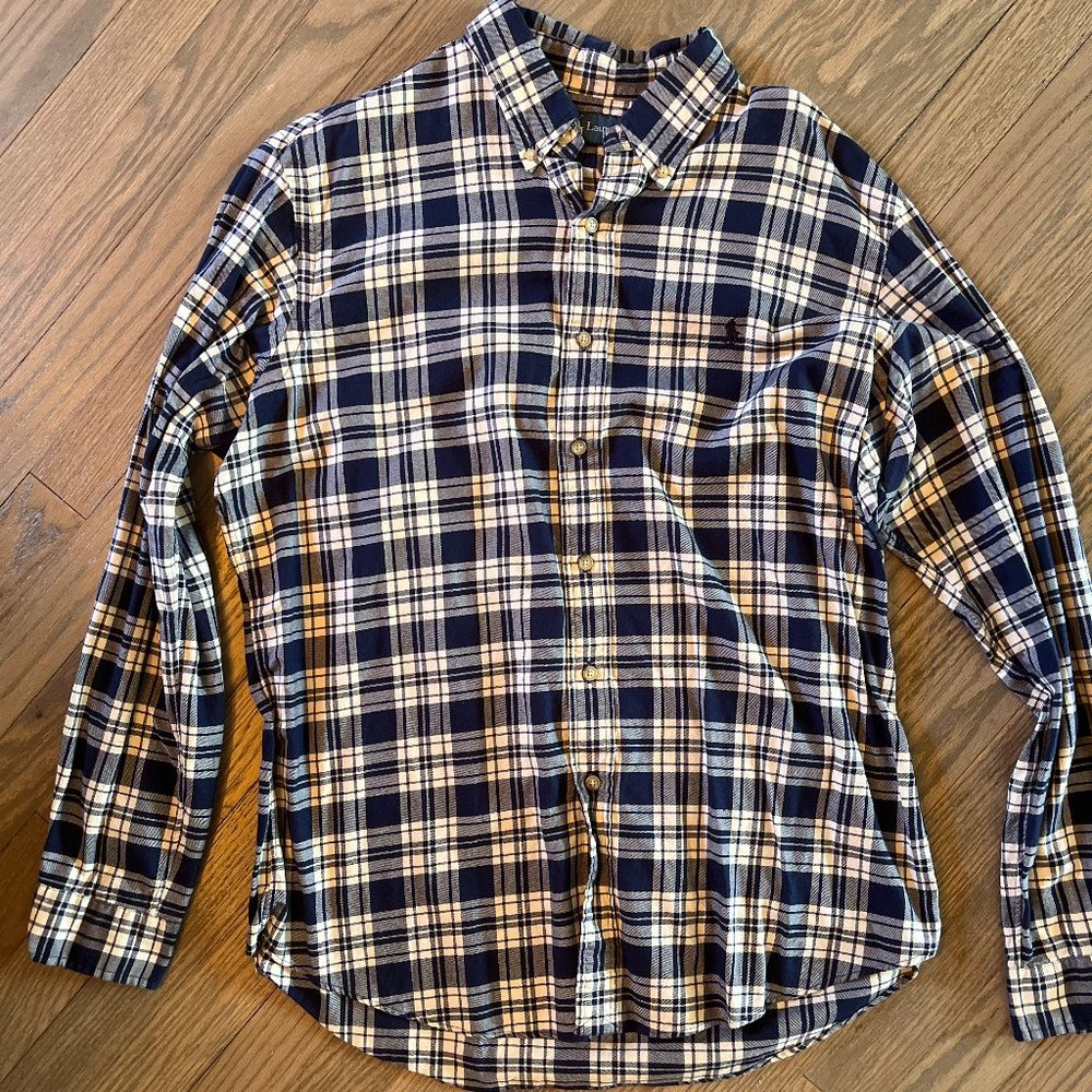 Polo Ralph Lauren Classic Fit 100% Cotton Button Down | Large | Blu & Tan
